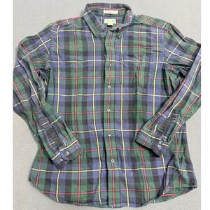 LL Bean Flannel Shirt Mens LG Traditional Fit Blue Green Plaid Button Down